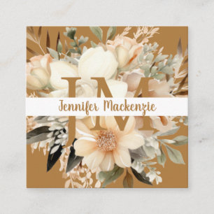 Boho Beige Gold Floral Vierkante Visitekaartje