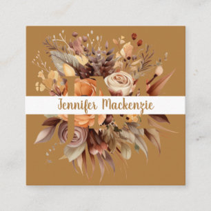 Boho Beige Gold Floral Vierkante Visitekaartje