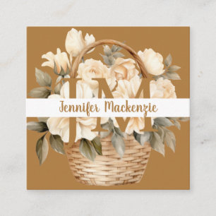 Boho Beige Gold Floral Vierkante Visitekaartje