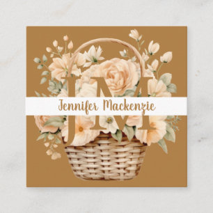 Boho Beige Gold Floral Vierkante Visitekaartje