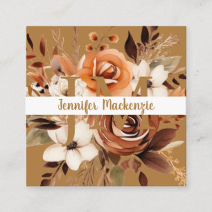 Boho Beige Gold Floral Vierkante Visitekaartje
