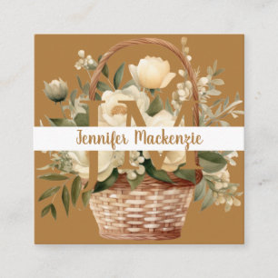Boho Beige Gold Floral Vierkante Visitekaartje