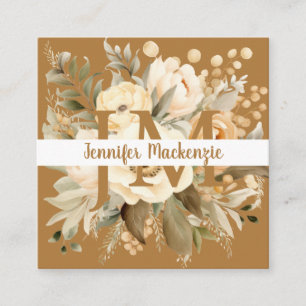 Boho Beige Gold Floral Vierkante Visitekaartje