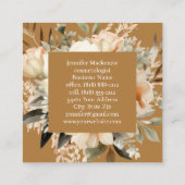 Boho Beige Gouden Bloemmotief  Vierkante Visitekaartje (Achterkant)
