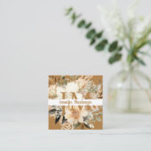 Boho Beige Gouden Bloemmotief  Vierkante Visitekaartje (Staand voorkant)