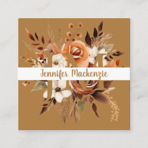 Boho Beige Gouden Bloemmotief Vierkante Visitekaartje