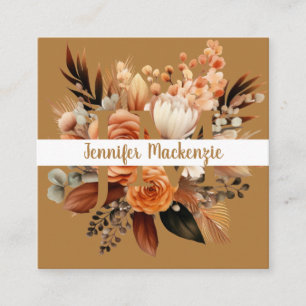 Boho Beige Gouden Bloemmotief Vierkante Visitekaartje