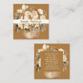 Boho Beige Gouden Bloemmotief  Vierkante Visitekaartje (Voorkant / Achterkant)