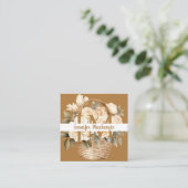 Boho Beige Gouden Bloemmotief  Vierkante Visitekaartje (Staand voorkant)