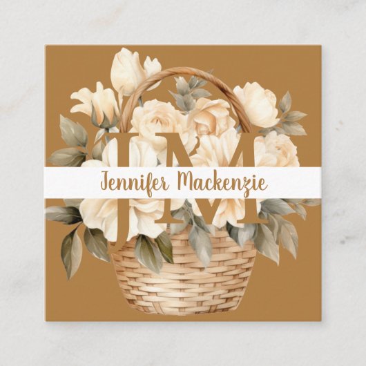 Boho Beige Gouden Bloemmotief  Vierkante Visitekaartje (Voorkant)