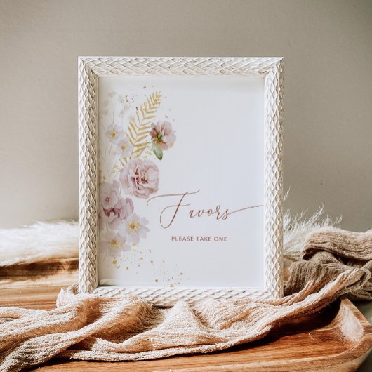 Boho beige gouden tuinbloem poster