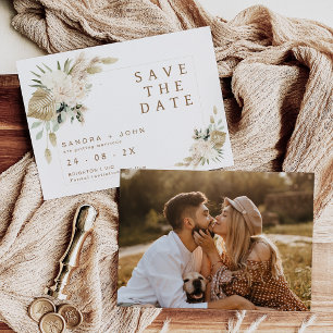 Boho beige Green Floral Save the Date Kaart
