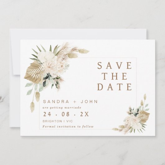Boho beige Green Floral Save the Date Kaart (Voorkant)