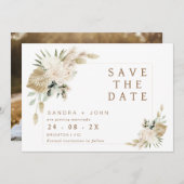 Boho beige Green Floral Save the Date Kaart (Voorkant / Achterkant)