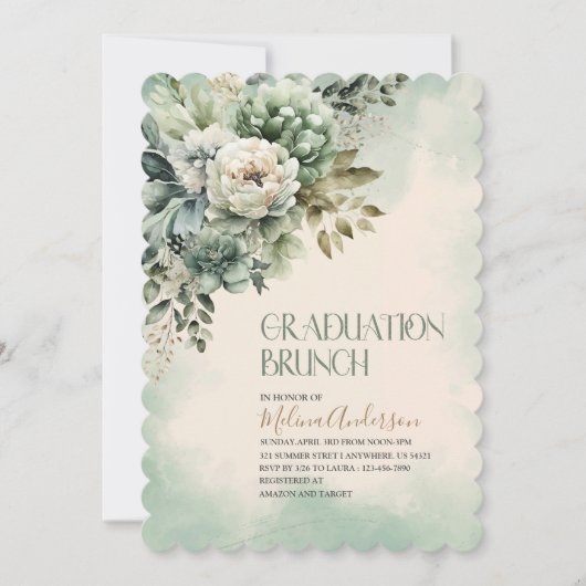 Boho Beige Green Flowesr Gold waterverf afgestudee Kaart (Voorkant)