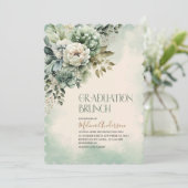 Boho Beige Green Flowesr Gold waterverf afgestudee Kaart (Staand voorkant)