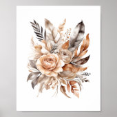 Boho Beige Grijs Bloemen Botanische veren Poster (Voorkant)