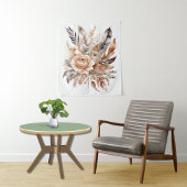 Boho Beige Grijs Bloemmotief Botanische Waterverf Wandkleed