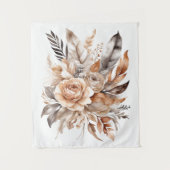 Boho Beige Grijs Bloemrijk Botanisch Waterverf Wandkleed (Voorkant)