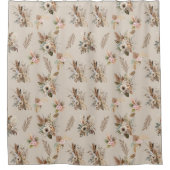 Boho Beige Groen Roze Bloemen Botanische Bladeren Douchegordijn (Voorkant)