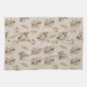 Boho Beige Groen Roze Bloemige Botanische Bladeren Theedoek (Horizontaal)