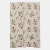 Boho Beige Groen Roze Bloemige Botanische Bladeren Theedoek (Verticaal)