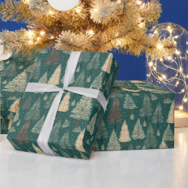 Boho Beige Groene Kerstbomen Vakantie Cadeaupapier