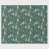Boho Beige Groene Kerstbomen Vakantie Cadeaupapier (Vlak)