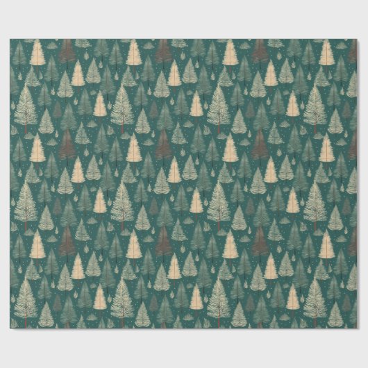 Boho Beige Groene Kerstbomen Vakantie Cadeaupapier (Vlak)