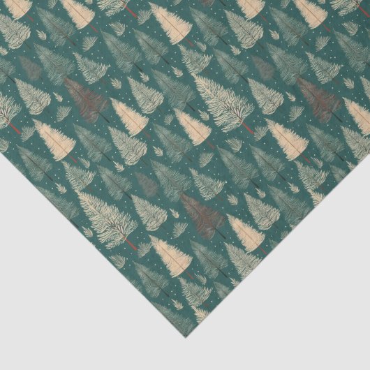 Boho Beige Groene Kerstbomen Vakantie Tissuepapier (Detail)