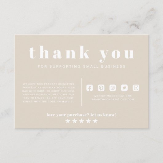 Boho Beige Hallo Hartelijk dank voor uw opdracht v Informatiekaartje (Voorkant)