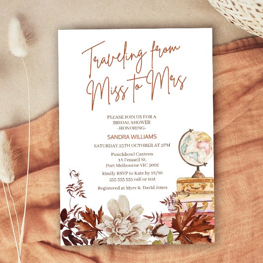 Boho Beige Herfst Reizen Miss Mrs Vrijgezellenfees Kaart
