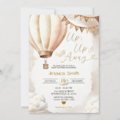 Boho Beige hete luchtballon omhoog weg Baby shower Kaart (Voorkant)