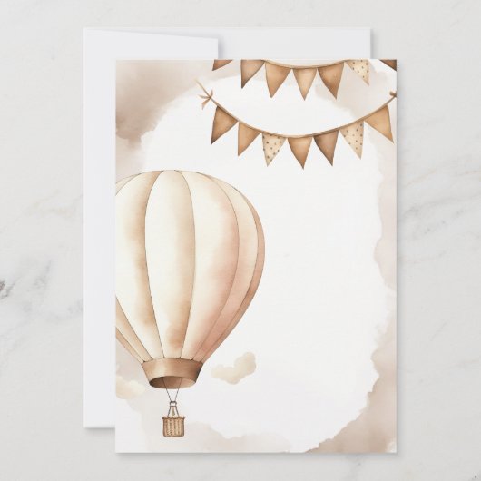 Boho Beige hete luchtballon omhoog weg Baby shower Kaart (Achterkant)
