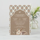 Boho Beige Ivoor Ikat Anand Karaj Sikh Bruiloft Kaart (Staand voorkant)