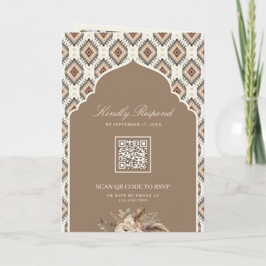 Boho Beige Ivoor Ikat Fotocollage Indiase bruiloft (Achterkant)