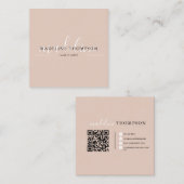 Boho Beige Kalligrafie Script QR-code Vierkante Visitekaartje (Voorkant / Achterkant)