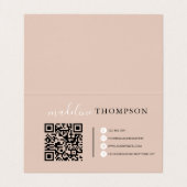 Boho Beige Kalligrafie Script QR-code Vouwkaart Visitekaartje (Binnenkant ongevouwen)