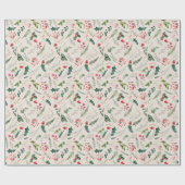 Boho Beige Kerst Botanische Holly & Bessen Cadeaupapier (Vlak)