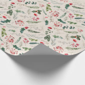 Boho Beige Kerst Botanische Holly & Bessen Cadeaupapier (Hoek)