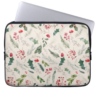 Boho Beige Kerstmis Botanisch Bladpatroon Laptop Sleeve