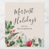 Boho Beige Kerstmis Winter Botanisch gebladerte Wijn Etiket (Enkel label)