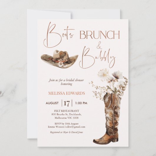 Boho Beige Laarzen Brunch Bubbly Vrijgezellenfeest Kaart (Voorkant)