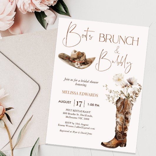 Boho Beige Laarzen Brunch Bubbly Vrijgezellenfeest Kaart