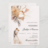 Boho beige met bruid en bruidegom bruiloft kaart (Voorkant / Achterkant)