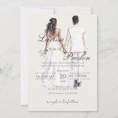 Boho beige met bruid en bruidegom trouwen kaart (Voorkant)