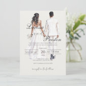 Boho beige met bruid en bruidegom trouwen kaart (Staand voorkant)