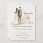 Boho beige met bruid en bruidegom trouwen kaart (Voorkant)