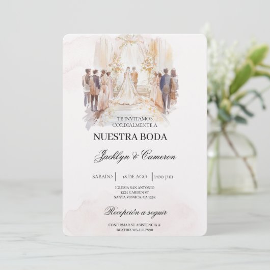 Boho-beige met bruid Spaans Huwelijk Kaart (Staand voorkant)
