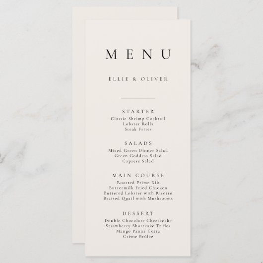 Boho Beige Minimalistisch Eenvoudig Platte Menu (Voorkant / Achterkant)